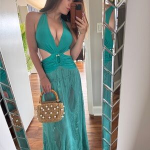 PatBO Turquoise Backless Halter Dress